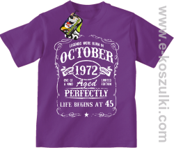 Legends were born in October Aged Perfectly Life Begins - z własną personalizacją - koszulka dziecięca fioletowa
