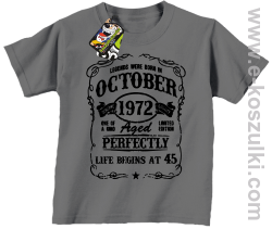 Legends were born in October Aged Perfectly Life Begins - z własną personalizacją - koszulka dziecięca szara