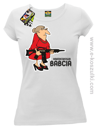 Hardkorowa Babcia z karabinem maszynowym - koszulka damska taliowana