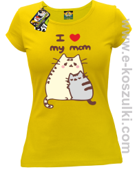 I love my Mom Two Sweety Cats - koszulka damska taliowana żółta