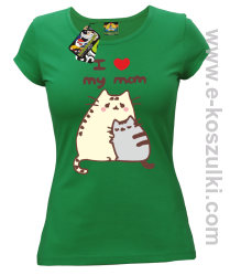I love my Mom Two Sweety Cats - koszulka damska taliowana zielona