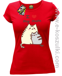 I love my Mom Two Sweety Cats - koszulka damska taliowana czerwona