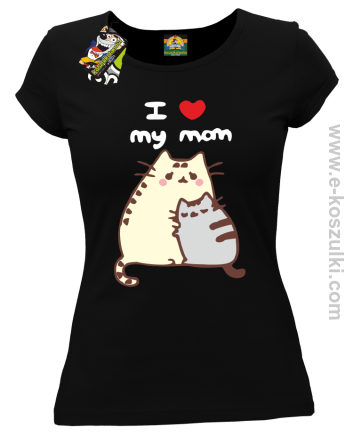I love my Mom Two Sweety Cats - koszulka damska taliowana czarna
