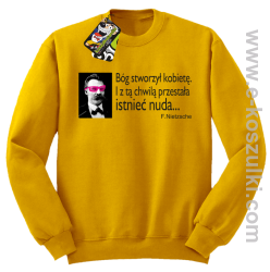 Bóg stworzył kobietę - bluza męska bez kaptura - żółta