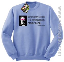 Bóg stworzył kobietę - bluza męska bez kaptura - błękitna