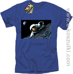 Kosmonauta na księżycu - koszulka męska niebieska