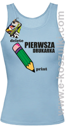 Pierwsza drukarka - delete - print - modny top damski z nadrukiem błękitny
