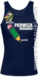 Pierwsza drukarka - delete - print - modny top damski z nadrukiem granatowy
