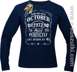 Legends were born in October Aged Perfectly Life Begins - z własną personalizacją - longsleeve męski granatowy