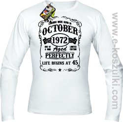 Legends were born in October Aged Perfectly Life Begins - z własną personalizacją - longsleeve męski biały