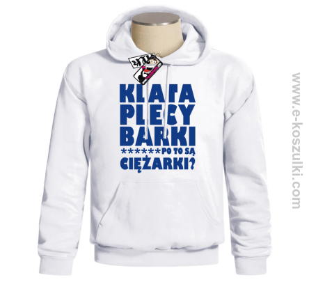 Klata, plecy, barki - bluza męska z kapturem - biały