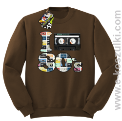 I love 80`s mix tape kaseta magnetofonowa - bluza bez kaptura brązowa