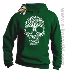 Czaszka Szkodzę Zdrowiu - bluza z kapturem zielona