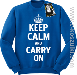 Keep calm and carry on - modna bluza z nadrukiem bez kaptura niebieska