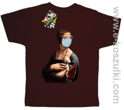 Dama z Gronostajem w okresie pandemii koronawirusa - koszulka dziecięca brązowa