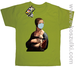 Dama z Gronostajem w okresie pandemii koronawirusa - koszulka dziecięca kiwi