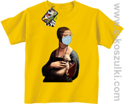 Dama z Gronostajem w okresie pandemii koronawirusa - koszulka dziecięca żółta
