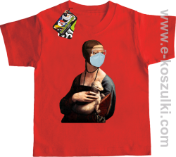 Dama z Gronostajem w okresie pandemii koronawirusa - koszulka dziecięca czerwona