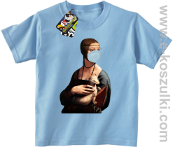 Dama z Gronostajem w okresie pandemii koronawirusa - koszulka dziecięca błękitna