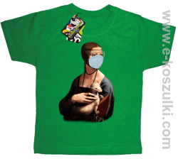Dama z Gronostajem w okresie pandemii koronawirusa - koszulka dziecięca zielona