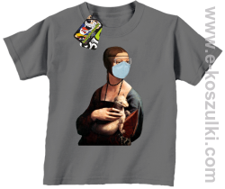 Dama z Gronostajem w okresie pandemii koronawirusa - koszulka dziecięca szara