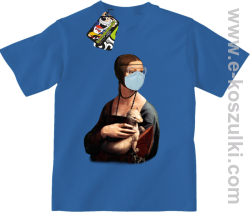Dama z Gronostajem w okresie pandemii koronawirusa - koszulka dziecięca niebieska