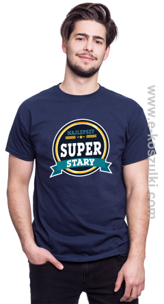 NAJLEPSZY SUPER STARY - koszulka męska dla taty granatowa