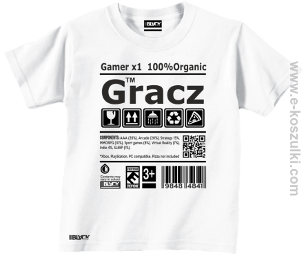 Gracz GAMER - koszulka dziecięca biała