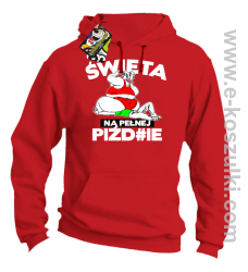 Święta na pełnej Piź#zie - bluza z kapturem czerwona