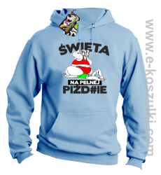 Święta na pełnej Piź#zie - bluza z kapturem błękitna