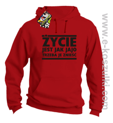 Życie jest jak jajo trzeba je znieść - bluza z kapturem czerwony