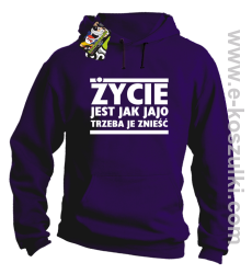 Życie jest jak jajo trzeba je znieść - bluza z kapturem fioletowy