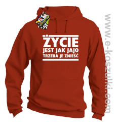 Życie jest jak jajo trzeba je znieść - bluza z kapturem pomarańczowy