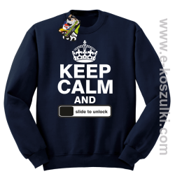 Keep calm and slide to unclock - bluza bez kaptura granatowy
