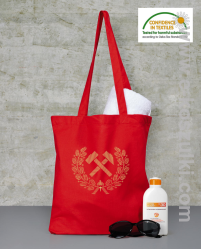 Pyrlik i żelazko Znak Górniczy herb górnictwa Logo - torba z nadrukiem czerwona