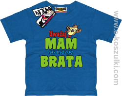 Uważaj mam starszego brata koszulka dziecięca - niebieski