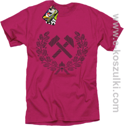 Pyrlik i żelazko Znak Górniczy herb górnictwa Logo - koszulka męska różowa