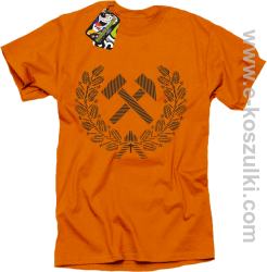 Pyrlik i żelazko Znak Górniczy herb górnictwa Logo - koszulka męska pomarańczowa