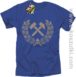 Pyrlik i żelazko Znak Górniczy herb górnictwa Logo - koszulka męska niebieska