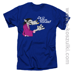WILK I ZAJĄC - Ja ci jeszcze pokażę Zajc Nu Pagadi - koszulka męska niebieska koszulka z nadrukiem BLUE TSHIRT with overprint wolf and rabbit