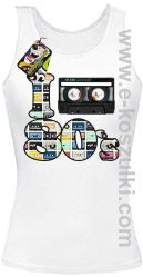 I love 80`s mix tape kaseta magnetofonowa - top damski biały