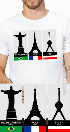 City Monuments Rio de Janerio - Paris - Tychy - koszulka męska 2