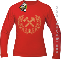 Pyrlik i żelazko Znak Górniczy herb górnictwa Logo - longsleeve  męski czerwony