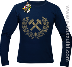 Pyrlik i żelazko Znak Górniczy herb górnictwa Logo - longsleeve  męski granatowy