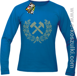 Pyrlik i żelazko Znak Górniczy herb górnictwa Logo - longsleeve  męski niebieski