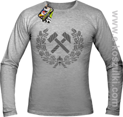 Pyrlik i żelazko Znak Górniczy herb górnictwa Logo - longsleeve  męski melanż 