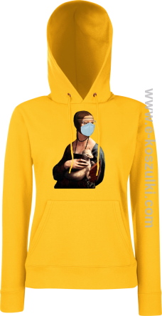 Dama z Gronostajem w okresie pandemii koronawirusa - bluza z kapturem damska żółta