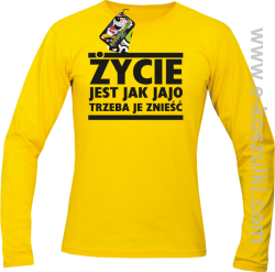 Życie jest jak jajo trzeba je znieść - longsleeve męski z nadrukiem zółty