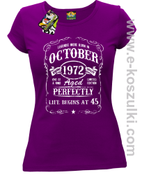 Legends were born in October Aged Perfectly Life Begins - z własną personalizacją - koszulka damska fioletowa