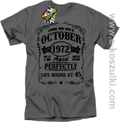 Legends were born in October Aged Perfectly Life Begins - z własną personalizacją - koszulka męska szara